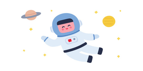 An astronaut's whimsical journey through the cosmos, floating weightlessly amidst the stars, a jovial face peeking out from the helmet, creating an atmosphere of wonder.
