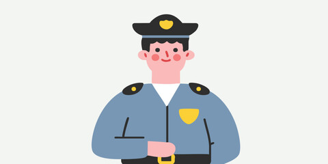 An illustration of a kind police officer stands proudly in uniform, a symbol of safety and service, perfect for illustrating law enforcement and public safety concepts.