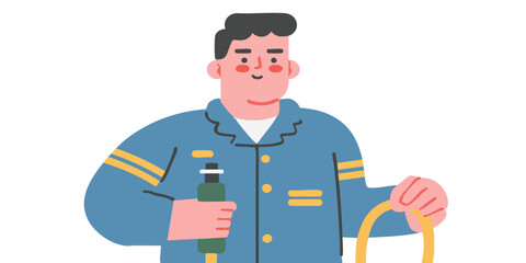 A friendly craftsman, with a calm demeanor and holding his tools.