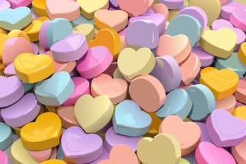 Pile of Pastel Heart Shaped Candies on White Background candy hearts
