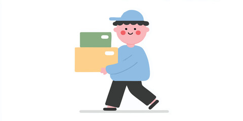 A cheerful delivery person joyfully transports packages, capturing the essence of reliable service. 
