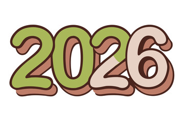 Stylized 2026 numbers with layered effect in pastel green and beige new year