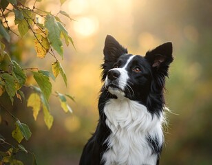 Border Collie portrait in autumnal sunlight