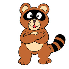腕組みするタヌキの正面のイラスト/Illustration of a raccoon dog with its arms folded