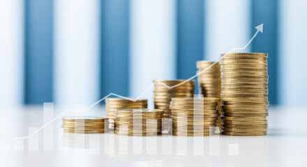 Financial Growth and Investment Success Stacked Coins with an Upward Trend Line Representing Wealth Accumulation and Economic Progress in Business