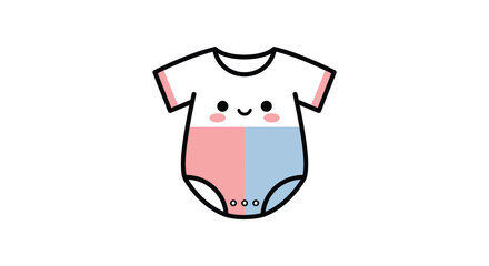 Cute kawaii baby onesie with happy face pink blue gender neutral design isolated on white background