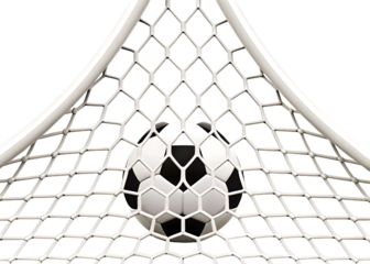 Soccer ball in white net goal on background isolated on a transparent background 1