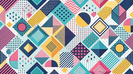 Obraz premium Geometric pattern with colorful shapes and textures, creating a vibrant and modern design with a playful and eyecatching composition, perfect for backgrounds and creative projects