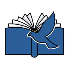 Naklejka premium Exploring the Duality of wisdom and spirit with a minimalist vector icon of a peace dove flying before an open book