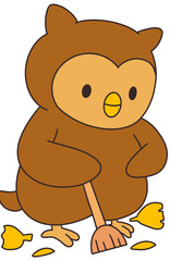 낙엽쓸고있는 부엉이
