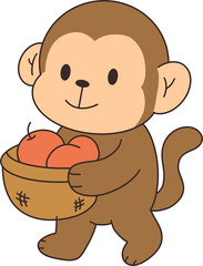 과일바구니를 들고있는 원숭이