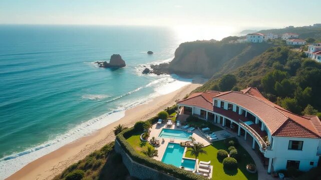 Aerial view of the beautiful luxury hotel villa