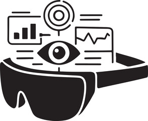 Augmented reality headset with data visualization and eye tracking technology silhouette isolated on white background isolated on transparent background