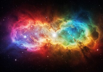 Fototapeta premium Vibrant nebula showcases colorful cosmic dust and gas against a dark space background filled with bright stars