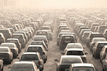 Obraz premium Dense traffic jam in hazy atmosphere