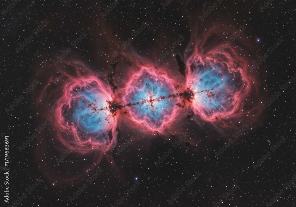 Wall mural nebula shines brightly displaying cosmic clouds with stars and color contrast in dark space