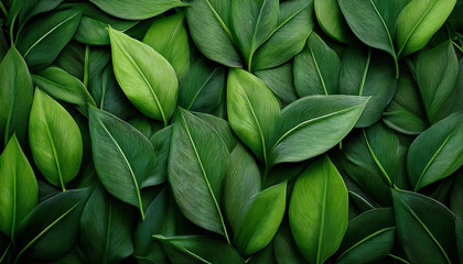Obraz premium Lush Green Leaves Creating Textured Backdrop With Intricate Patterns And Tranquil Vibes
