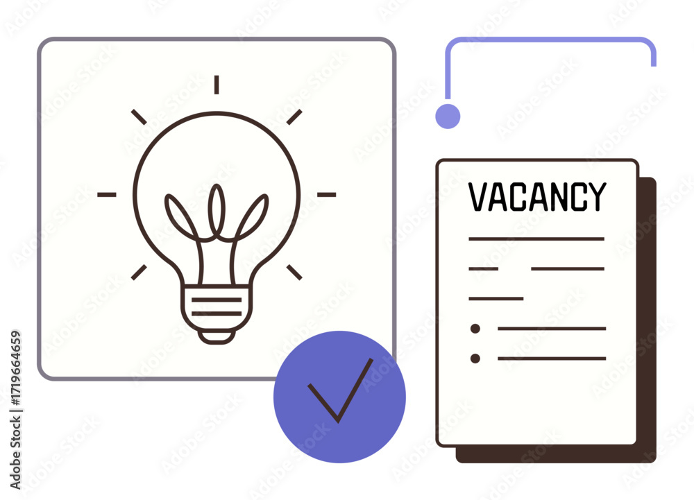 Poster light bulb representing idea, vacancy list labeled as a checklist, approval checkmark. ideal for rec