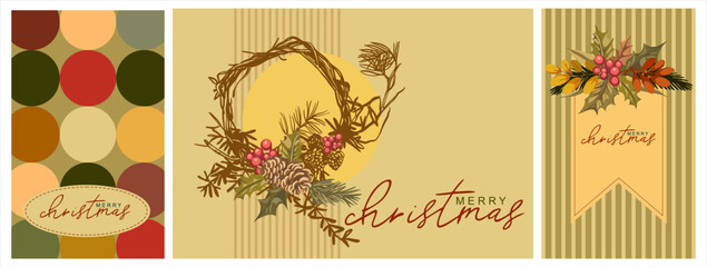 Merry Christmas! Happy New Year! A fully editable set of 3 vintage-style posters. A story-based illustration on the theme of the winter holidays.