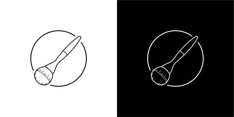 A minimalist line drawing of a makeup brush inside a circle, in two color schemes.