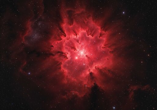 Stunning nebula glows intensely red among countless distant stars filling dark space