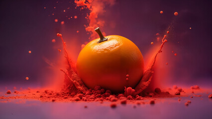 Exploding Orange in Colorful Burst