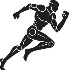 Dynamic silhouette of a muscular male athlete in full stride running with a determined expression isolated on white background isolated on transparent background