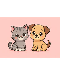 Naklejka premium cat and dog cute