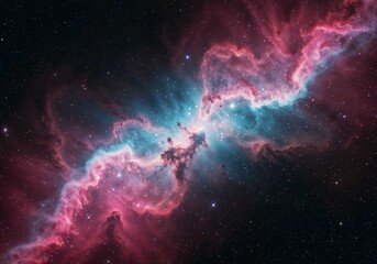 Obraz premium Nebula radiates vibrant colors across the cosmos displaying pink blue hues amid countless distant stars