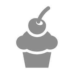 Cherry cupcake vector icon. Muffin, pastry and bakery symbol.