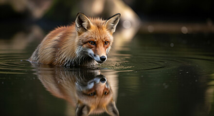 Fototapeta premium red fox in the water
