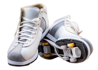 White roller skate shoes with grey accents isolated on a transparent background roller skates