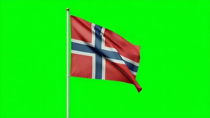 Vibrant video of the Norway flag waving proudly against a clean green screen backdrop for versatile compositing and patriotic celebrations
