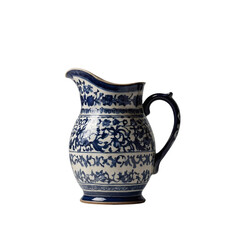 Elegant blue and white ceramic pitcher isolated on transparent background