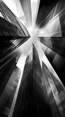 Modern City Skyward Ascent Black White Architecture