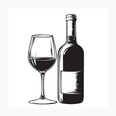 wine bottle and glass on white