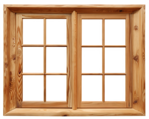 Wooden window with eight panes isolated on a transparent background frame