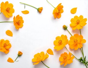 Bright yellow cosmos flowers arranged