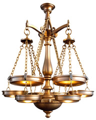 Antique Golden Scales of Justice Chandelier with Multiple Tiers brass isolated on a transparent background