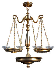 Antique Golden Scales of Justice With Glass Bowls On White Background brass metal isolated on a transparent background