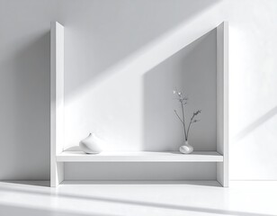 Fototapeta premium Minimalist white shelf with vase