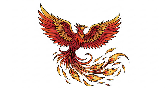 A majestic phoenix rises with fiery wings, , embodying rebirth, resilience, and the transformative power of overcoming adversity