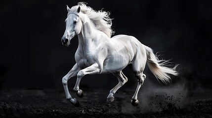 Naklejka premium Unbridled White Horse Gallop Dark Dramatic Backdrop