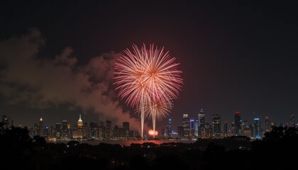A beautiful fireworks show over the night skyline