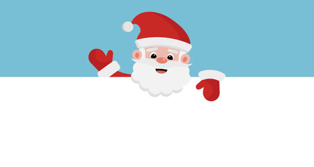 Santa Claus Christmas template. Cute festive winter banner with xmas character and empty space for text. Vector illustration.