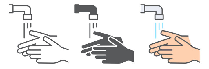 Wash your hands icons, wash and hygiene, washing hands sign, vector graphics, a linear pattern on a white background, eps 10.