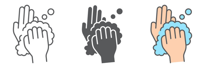 Rub hands palm to palm icons, wash and hygiene, sanitary sign, vector graphics, a linear pattern on a white background, eps 10.