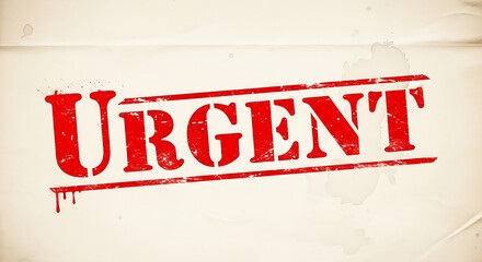 Red urgent stamp on white paper with distressed texture look