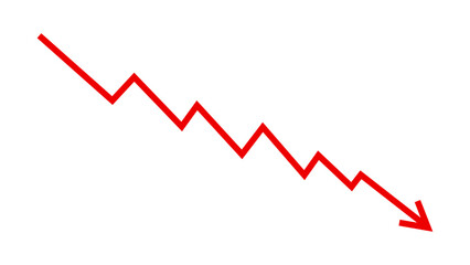 Down fall red arrow line graph financial loss concept, Red arrow downward direction, Stock market fall, Business loss, Market crash, Economic loss. Vector illustration.