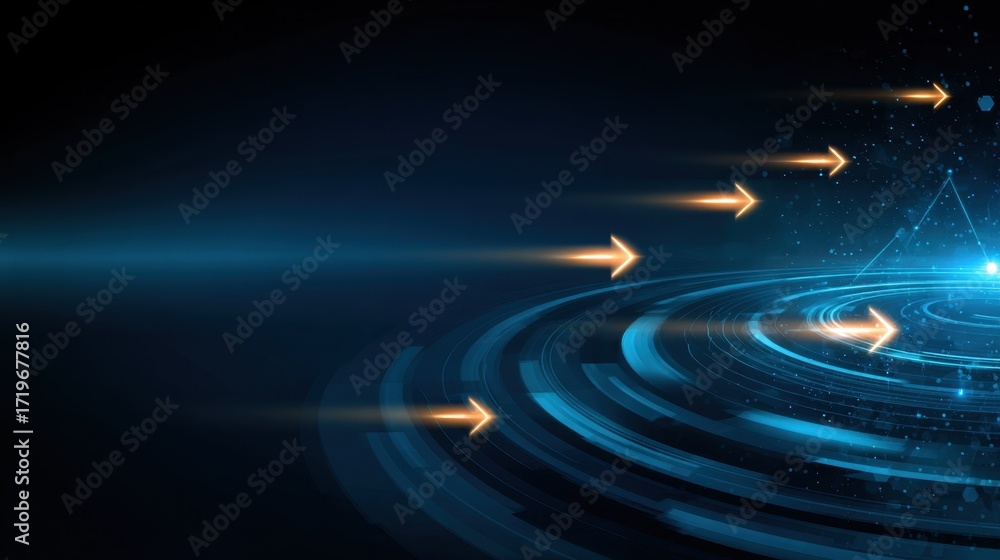 Poster abstract digital background with dynamic glow circles and arrows for technology or business concept